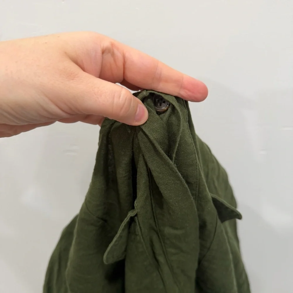Banana Republic Linen Blend Utility Romper Green Long Sleeve Small Petite